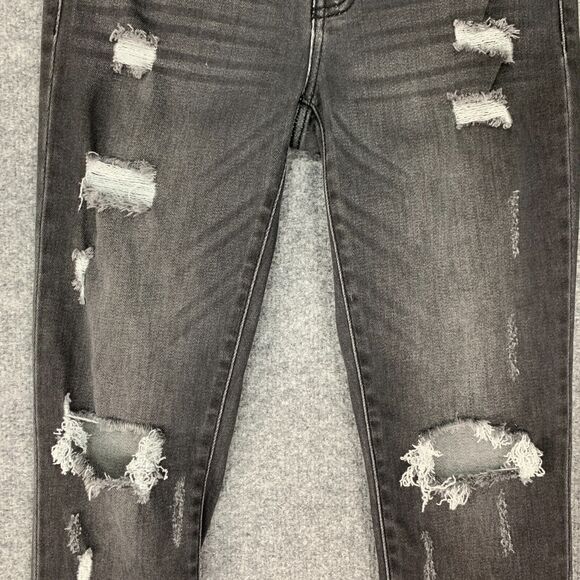 KanCan Cora Jean Womens 3/25 Light Gray Mid Rise Distressed Ripped Super Skinny - Picture 4 of 15